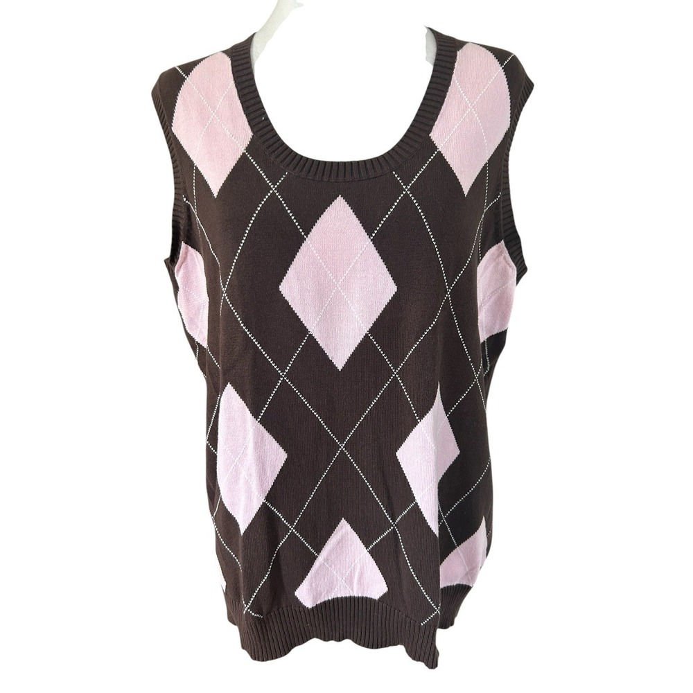 Lady Hagen Argyle Knit Vest SZ L Brown and Pink, Casual